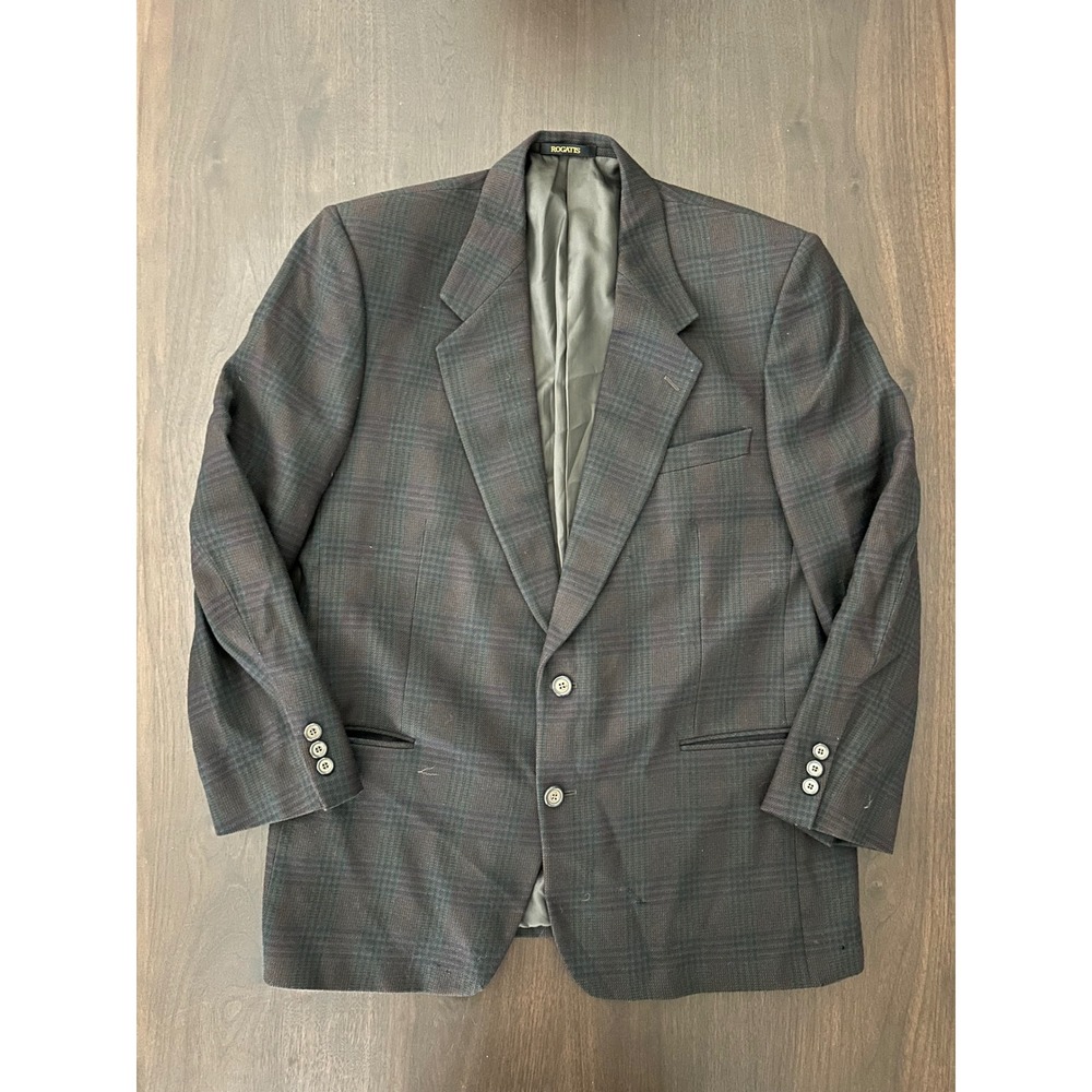 Rogatis Essess Fashion Mens Wool Plaid Blazer Sport Coat Dark Brown Charcoal 42R
